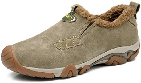 BACKCAMEL Men's Slip-on Loafers Shoe Warm Fur Lining Winter Outdoor Casual Laether Snow Boots (10,Plus Khaki)
