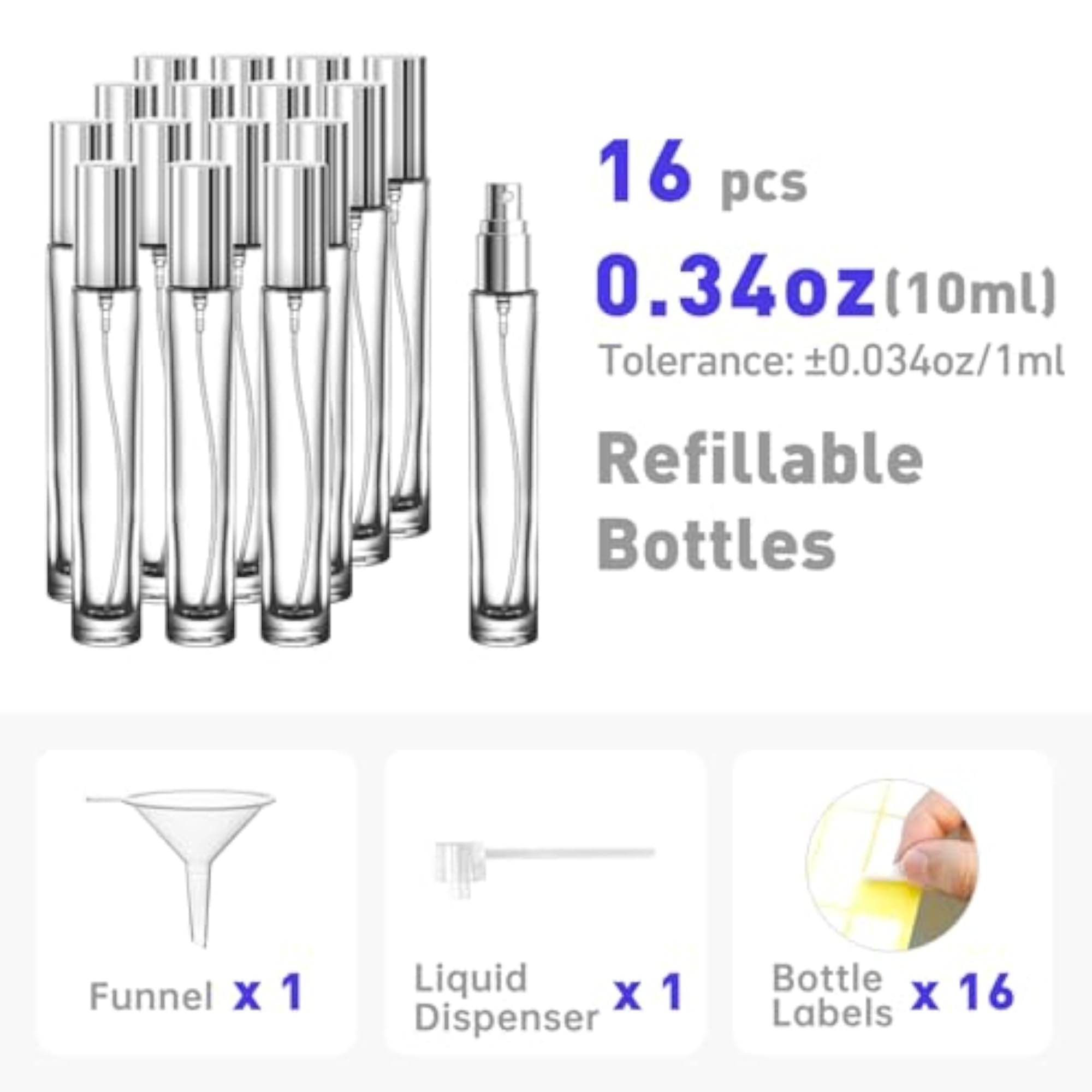 16pcs Mini Glass Perfume Containers with Funnel
