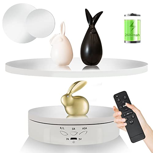 2 In 1 Motorized Rotating Display Stand With Mirror Sticker,Motorized Lazy Susan Turntable Spinning Display 5.74" With 8.7 Inch Replacement Cover For Photography Show Platform (White,With Remote) #TOP5