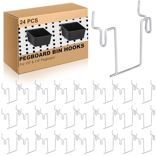 Tandefio 12 Pcs Pegboard Bin Hooks Metal U Hook Heavy Duty Peg Board Hangers for Hanging Tools Display Organizer Accessories, for 1/8 Inch and 1/4 Inch Pegboard or Slatwall