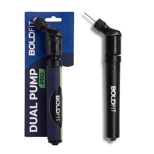 Image of Boldfit Ball Pump with Needle Dual Action Hand Pump for Football, Basketball, Volleyball, Rugby, Soccer Football Pump with Pin Mini Air Pump for Sports Balls Football Pumper, Black