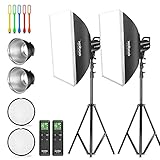Contenido del paquete: 2 luces LED SL-60 W de 60 W, 2 soportes de luz de 110 pulgadas, 2 cajas blandas de 24 x 36 pulgadas, 2 reflectores estándar