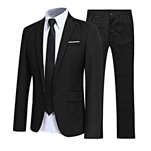 Mens 2 Piece Wedding Suit Slim Fit Tuxedo Suits Solid Color Formal Blazer Jacket and Pants