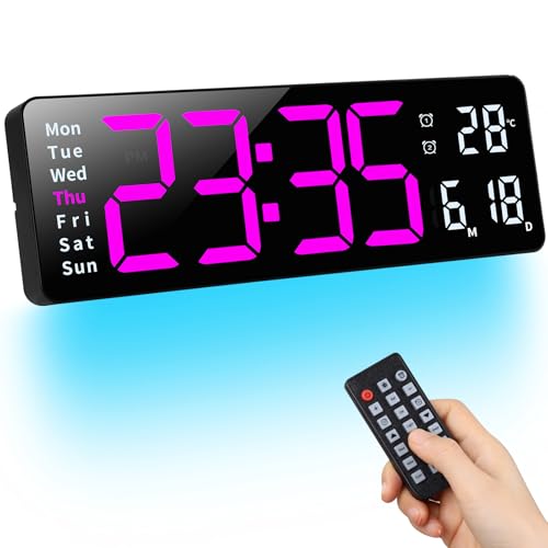 Fuloon Horloge Murale Numérique LED avec Télécommande Positif Compte à Rebours Luminosité Réglable Pendules Murales pour Salon Cuisine Bureau Gymnase (16...