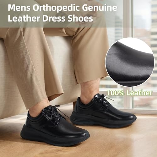 OrthoComfoot Men's Orthopedic Leather Dress Walking Shoes: Comfortable Arch Support Business Work Oxfords for Plantar Fasciitis, Orthotic Casual Thick Sole Sneakers for Foot and Heel Pain Relief2