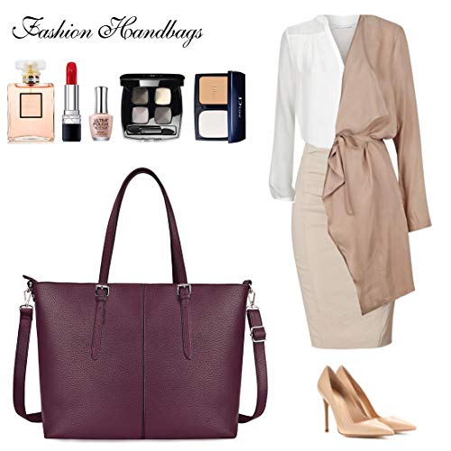 NEWHEY Women's Leather Tote Bag for 15.6 Inch Laptop
