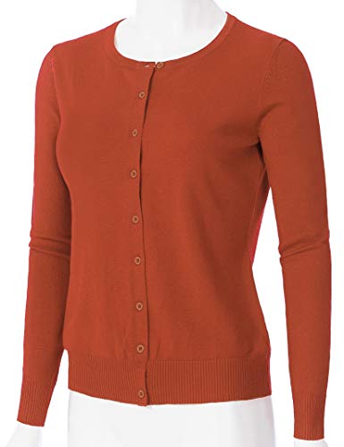 Image of Women's Long Sleeve Button Down Crew Neck Soft Knit Cardigan Sweater