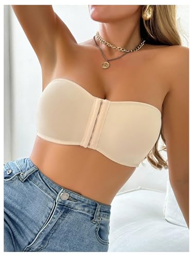 Image of MakeMeChic Women's Plus Size Strapless Bras Front Closure Half Push Up Bra Bandeau Wireless Bralette for Large Bust