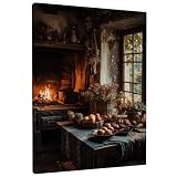 Lienzo decorativo para pared de cocina, estilo rústico, vintage, para chimenea, otoño, cálido, pósteres para colgar en la pared, impresiones artísticas, comedor, restaurante, desayuno, rincón, 40,6 x