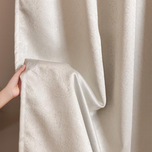 Image of HOMEMONDE 100% True Blackout Curtains 9 Feet Long Door - Pack of 2 Curtains, Embossed Panels Light Block Thermal Insulated & Noise Reducing Top Style Rod Pocket Curtains (Abstract Off White, 108Inch)