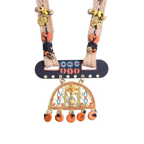 Image of AAKRITI ART CREATIONS Boho & Tribal Handcrafted Necklace Collection | Jute, Wooden & Brass Pendant Designs | Ethnic Collar, Loop & Statement Jewelry for Women | Artisan Festival & Everyday Wear