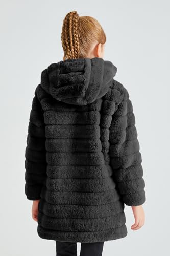Image of Giolshon Girls Faux Fur Fleece Jacket Sherpa Fuzzy Hoodie Winter Coat with Full Zip Fluffy Outerwear 2169