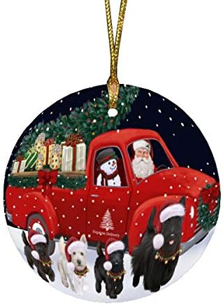 Let It Snow Scottish Terrier Dog Round Flat Ornament - Pet Decorative Hanging Ornaments for Christmas X-mas Tree Decorations - 2.75" Round Ceramic Christmas Ornament POR1474
