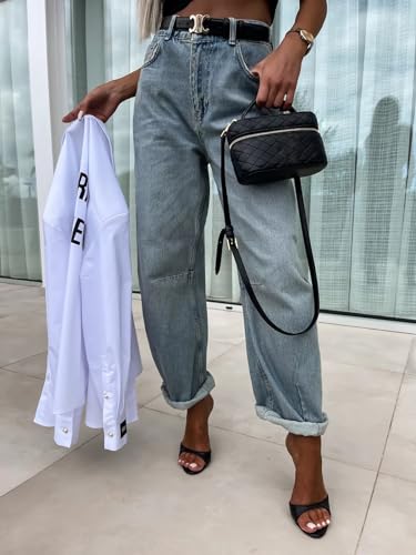 Women's Baggy Boyfriend Barrel Jeans Vintage Wide Leg Mid Rise Casual Barrel Denim Pants Full Length with Pockets2