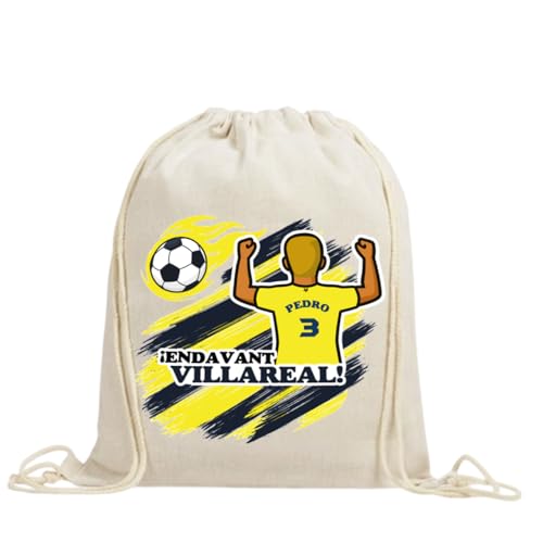 xulisimo Mochila saco personalizada para equipos de fútbol en algodón orgánico, con nombre, dorsal, género y pelo, ligera y resistente hasta 9 kg, ideal para niños y adultos (Villareal, Chico) xulisimo Mochila saco personalizada para equipos de fútbol en algodón orgánico, con nombre, dorsal, género y pelo, ligera y resistente hasta 9 kg, ideal para niños y adultos (Villareal, Chico)