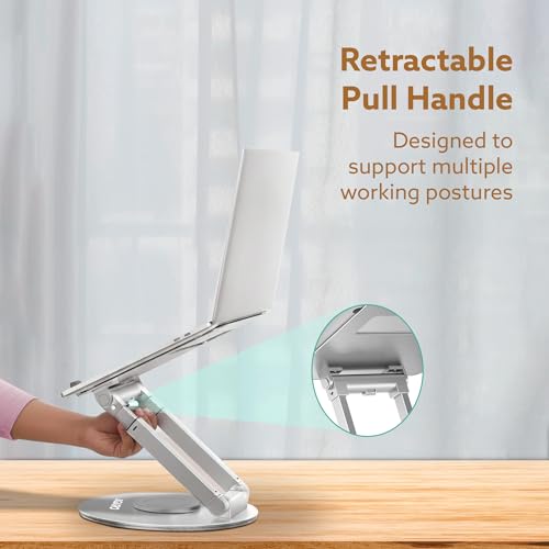 Image of AGARO Foldable Laptop Stand Holder, 360 Rotating, Premium Metal Alloy, Ergonomic, Height Adjustable with Anti-Slip Silicone Pads, Heat Vent, Made for MacBook, HP, Dell, Lenovo, Laptops Up to 17 inch