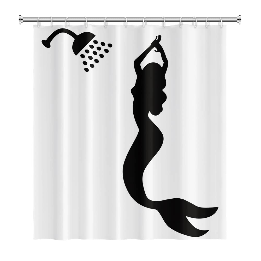 SDOTPMT 122x183cm Mermaid Silhouette Shower Curtain Abstract Cartoon Bathing Mermaid Kids Fairytale Bath Curtain White Bathtub Curtain for Girls Bathroom Fabric Polyester Waterproof with Hooks - Image 3