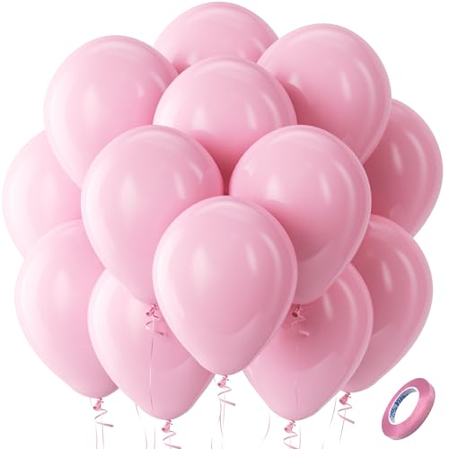 Bezente Pastel Pink Latex Party Balloons -100 Pack 12 inch Round Helium Light Pink Bridal Pink Balloons for Easter Wedding Bridal Shower Gender Reveal Birthday Princess Party Decorations