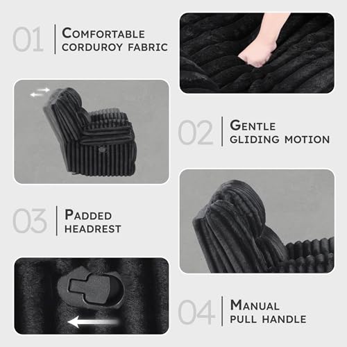 Sillón Glider Plegable Terciopelo Negro miniatura 3