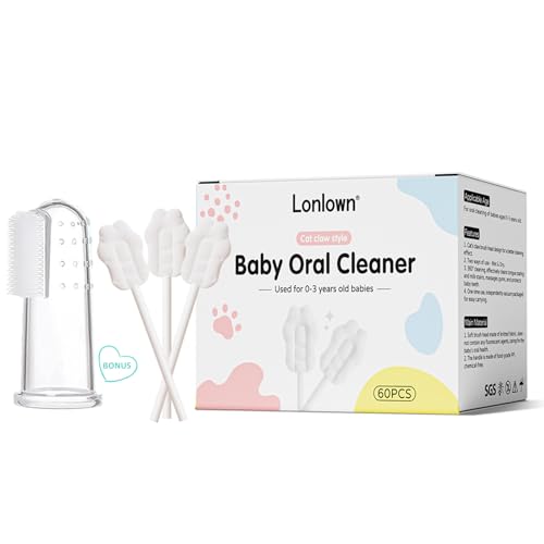 Image of Lonlown 60PCS Baby Tongue Cleaner & 1PCS Finger Toothbrush Infant Mouth Cleaner Newborn Gum Cleaner Disposable Infant Oral Clean Stick Dental Care for 3 Year Baby