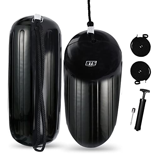 BTG GEAR Pair/Set of 2 Inflatable Center Hole in Middle Boat Fenders in Black, 8