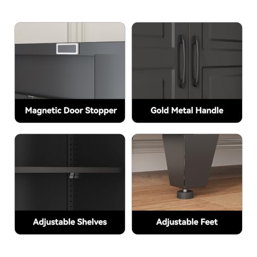 Image of COFaR 71 inch Black Arched Storage Cabinet for Living Room and Home Office