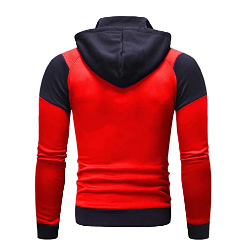 Lu's Chic Men's Long Sleeve Hoodie Full Zip Hooded Sweatshirt Fitted Fashion Color Block Collared Mock Neck Hoodies2