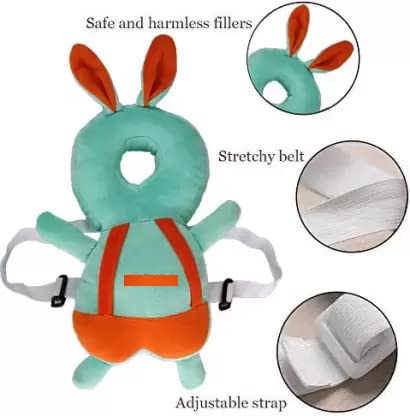 HUG PUPPY Cotton Baby Head Protector Cushion Plush Soft Toy Early Learning Toy Fall Protection Helmet Baby Head Protector Child Adjustable Shoulder Strap (Light Green) - Image 3 thumbnail