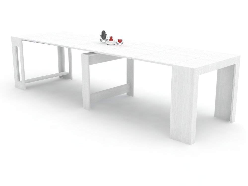 VE.CA - Tavolo Allungabile Karen, Made in Italy - Console Allungabile fino a 3 Metri, 14 Posti - Salvaspazio con Porta Prolunghe, Arredo Moderno da Sala da Pranzo (Bianco Frassinato, TAVOLO)