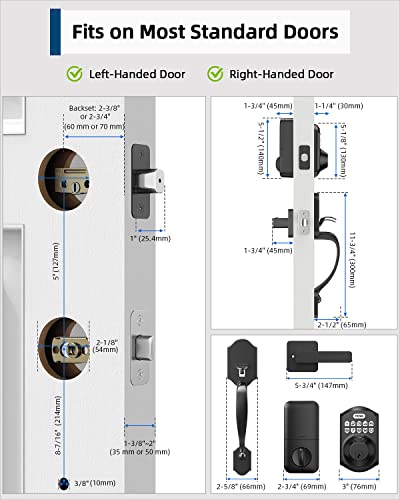 Teeho Fingerprint Keyless Entry Door Lock With Handle Te002H Smart Keypad Deadbolt Set For Front Door - 0.3S Biometric Identify - Auto Lock - Ip54 Waterproof - Matte Black #TOP5