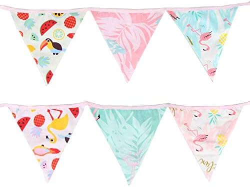 G2PLUS Flamingo Fabric Bunting Banner, 10.8 Feet Double Sided Floral Cotton Garlands - Image 4