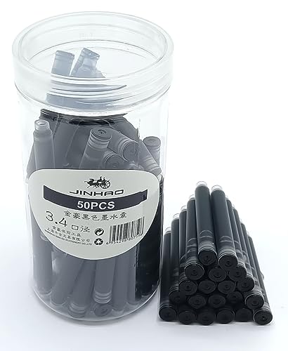 Image of GOLD LEAF Jinhao Fountain Pen Ink Cartridges Refills, Disposable and Universal - 3.4 mm Bore Diameter 50Pcs Ink Cartridges Jar for School Student and Office (Black)