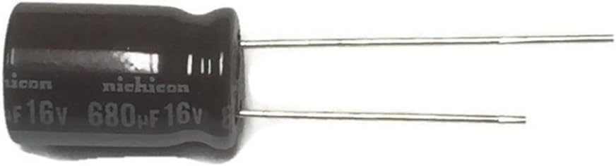 Nichicon Set of 5, 105°C Electrolytic Capacitor 680uF 16V (680 mfd 16V) 20% Radial, 3/8" x 7/16" (10x11mm)
