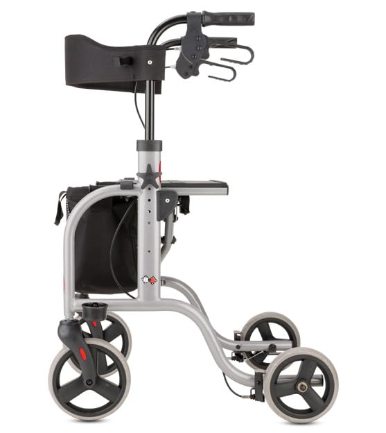 Bischoff & Bischoff RL-Smart ST Deambulatore pieghevole - Deambulatore leggero per interni ed esterni, carrello da passeggio con tasca rimovibile e supporto per bastone, argento