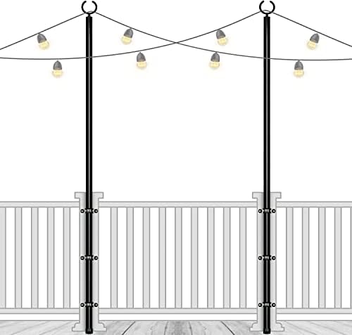 SDMETEI String Light Poles for Outside, 2 Pack Outdoor Metal Lighting Pole with Bracket Kit,110 Inch Light Post for Patio Railing, Deck, Fence, Backyard, Parties, Wedding…