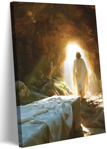 Jesus Canvas Wall Art Jesus Leaves the Tomb Wall Decor pictures Christian Resurrected Savior Leaves the Tomb Posters Prints for Church Home Bedroom living room Home Decortion 12inx16in Canvas