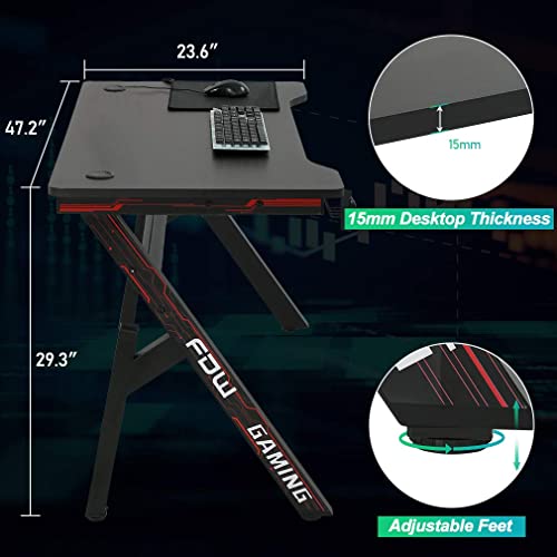 Gaming Computer Desk Home Office Desk Extra Large Modern Ergonomic Black Pc Carbon Fiber Writing Desk Table With Cup Holder Headphone Hook #TOP6