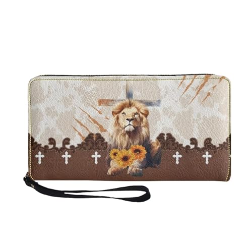 COEQINE Leather Sunflower Ladies Wallet Women'S Clutch Wallets Large Capacity Lion Cross Cellphone Case with Handles Small Compact Luxury Leather Pocket Wallet Ladies for Travel