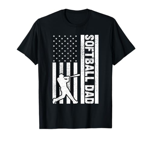 Funny Softball Dad US Flag For Dad Men Patriotic Fathers Day T-Shirt