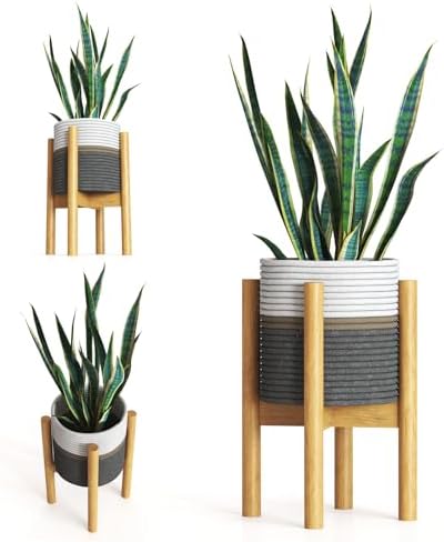 Set of textile pot + bamboo plant stand for decorative artificial...