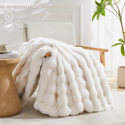 Manta de piel sintética para sofá, suave, lujosa, mullida y esponjosa con diseño de burbujas para sala, dormitorio y sala de estar, regalos para el Día de la Madre y cumpleaños para mujer miniatura 3