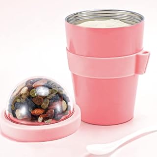 Wheelive Insulated Yogurt Container with Lid, Leak Proof Stainless Steel Parfait Cups with Lids and Reusable Plastic Spoon, 17oz Yogurt Cup with Fruit Container On the Go, Dishwasher Freezer Safe