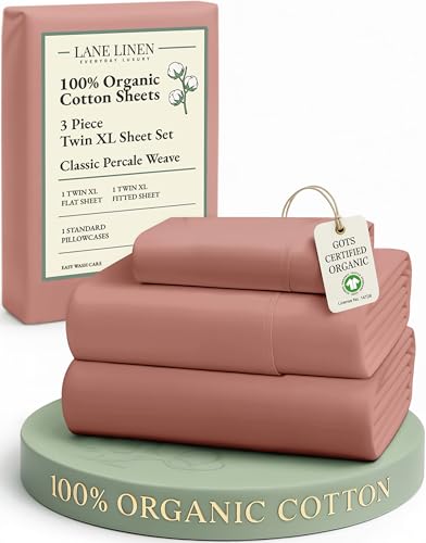 Image of LANE LINEN 100% Organic Cotton Twin XL Sheets Set, 3-Piece Pure Organic Cotton Percale Sheets, Cotton Bedsheets, Ultra Soft Bedding Sheets, Breathable, Fits Mattress Upto 15 inch Deep - Rose Dawn