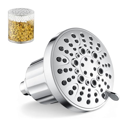Image of BRIGHT SHOWERS Filtered Shower Head, High Pressure Fixed Showerhead for Hard Water, Dual-Media Filter Removes Chlorine & Impurities, 8 Spray Modes, Chrome