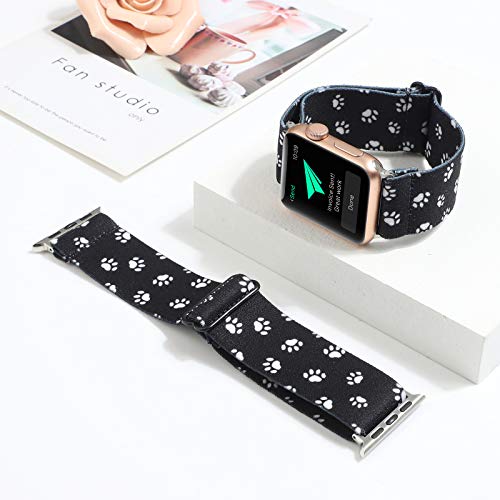 Adjustable Elastic Wrist Band Compatible With Apple Watch 38Mm 40Mm, Nylon Stretchy Solo Loop Bracelet Women Replacement For Iwatch Series 6/5/4/3/2/1 (Black Dog Paw, 38Mm/40Mm) #TOP4