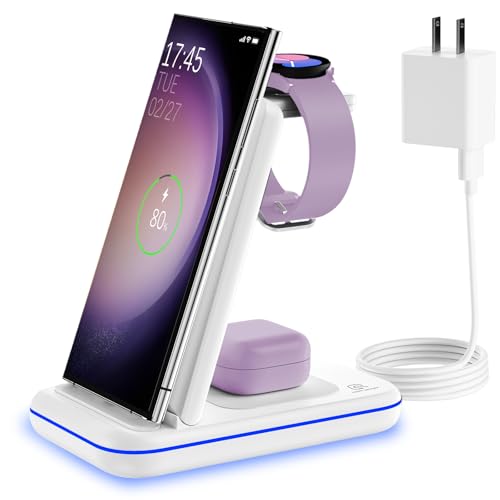 Image of Wireless Charging Station for Samsung /Android, Fast Wireless Watch Charger Station Compatible for Samsung Galaxy S26 Ultra /S25 /S24+ /Z Flip 7 /6 Fold 7 /6, Watch8 /7 /Pro /Active 2 Galaxy Buds3 /2 Pro(White)