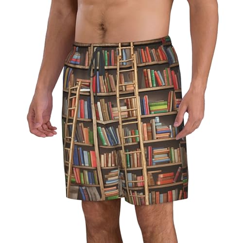 Men's Swim Trunks Quick Dry Bathing Suits Funny Book Shelves Beach Board Shorts Swimwear with Pockets2