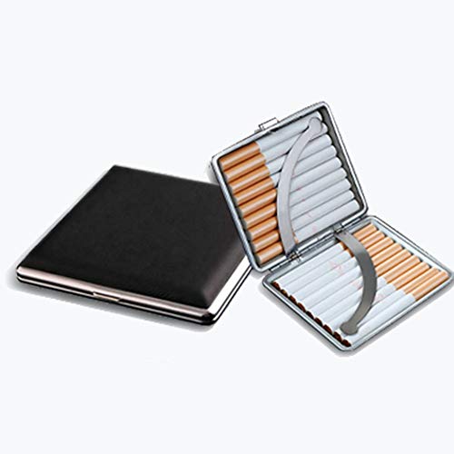 Cigarette Case Metal Cigarette Case Black Leather Cigarette Case Can Hold 20 Cigarettes Anti-Collision,Splash-Proof and Scratch-Proof