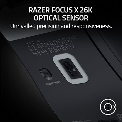 Image of Razer DeathAdder V3 HyperSpeed Wireless Gaming Mouse: 55g Lightweight - USB C Charging - Up to 100 Hr Battery - Advanced 26K Optical Sensor - Gen-3 Optical Switches - 8 Programmable Controls - Black