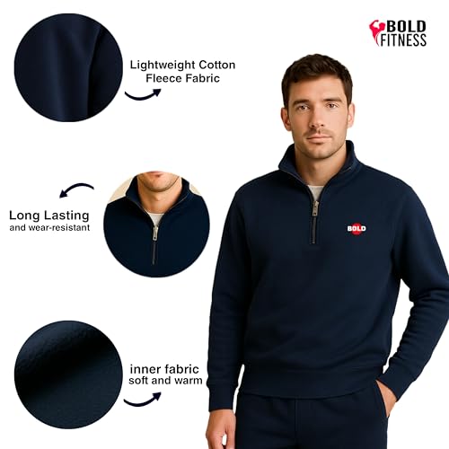 Image of BOLD FITNESS Men's Half-Zip Fleece Sweatshirt | Stylish, Breathable, Quarter-Zip Pullover Full Sleeve Winter Wear.